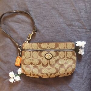 Coach Brown and Tan Signature Wristlet